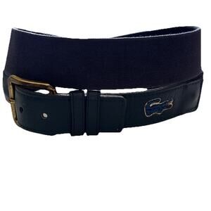 Lacoste Belt Blue Elastic and Brown Leather Size 38 Vintage Preppy
